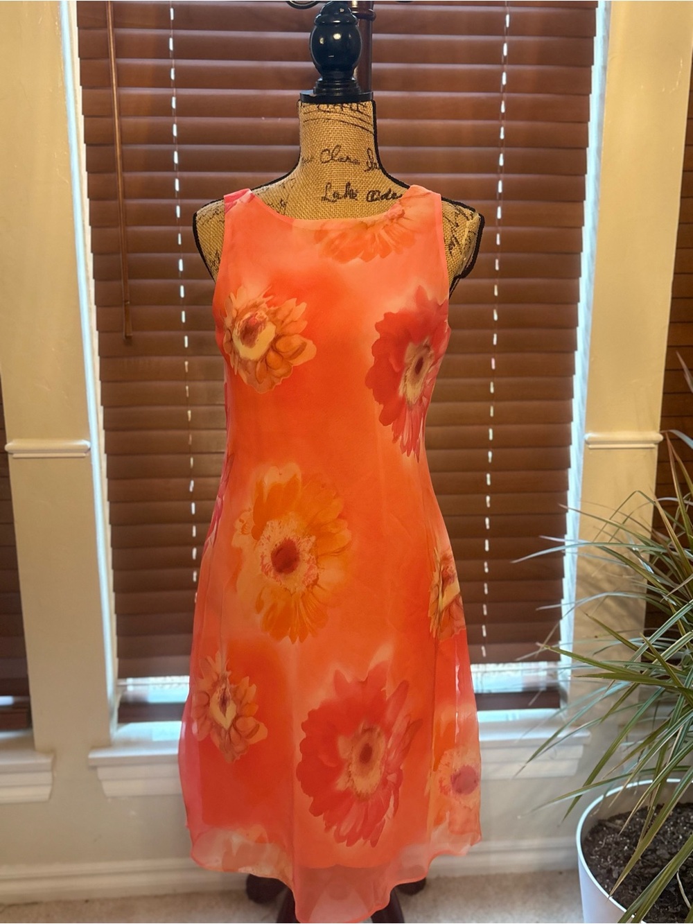 Alyn Paige Coral Floral Chiffon Dress Size 11/12 Made in USA